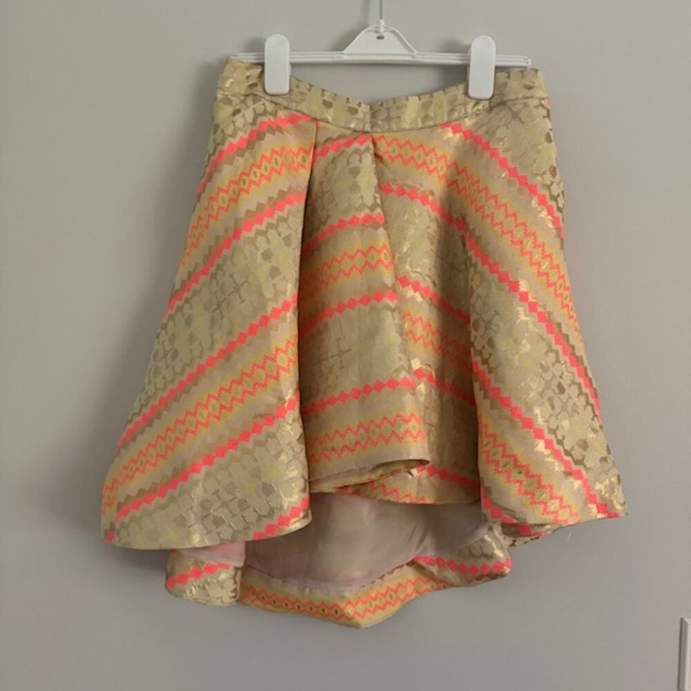 Gracia Asymmetrical Gold, Neon Pink and Yellow Skirt Size Large